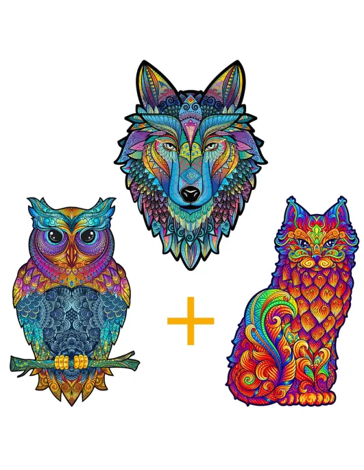 Cat + Wolf + Owl Set