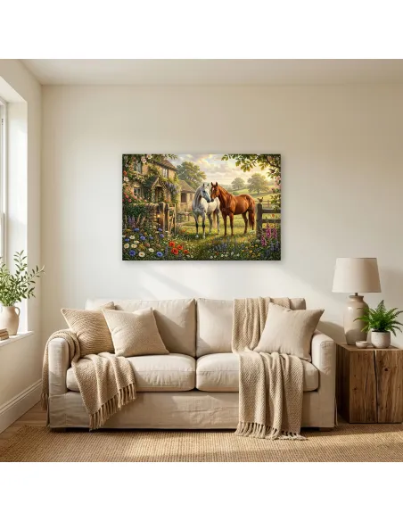 Horses in a country garden