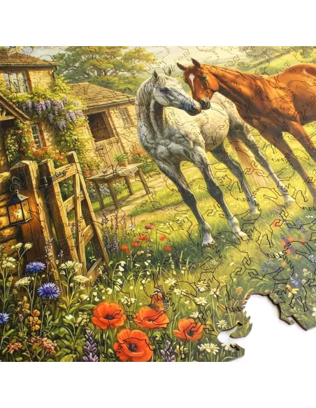 Horses in a country garden